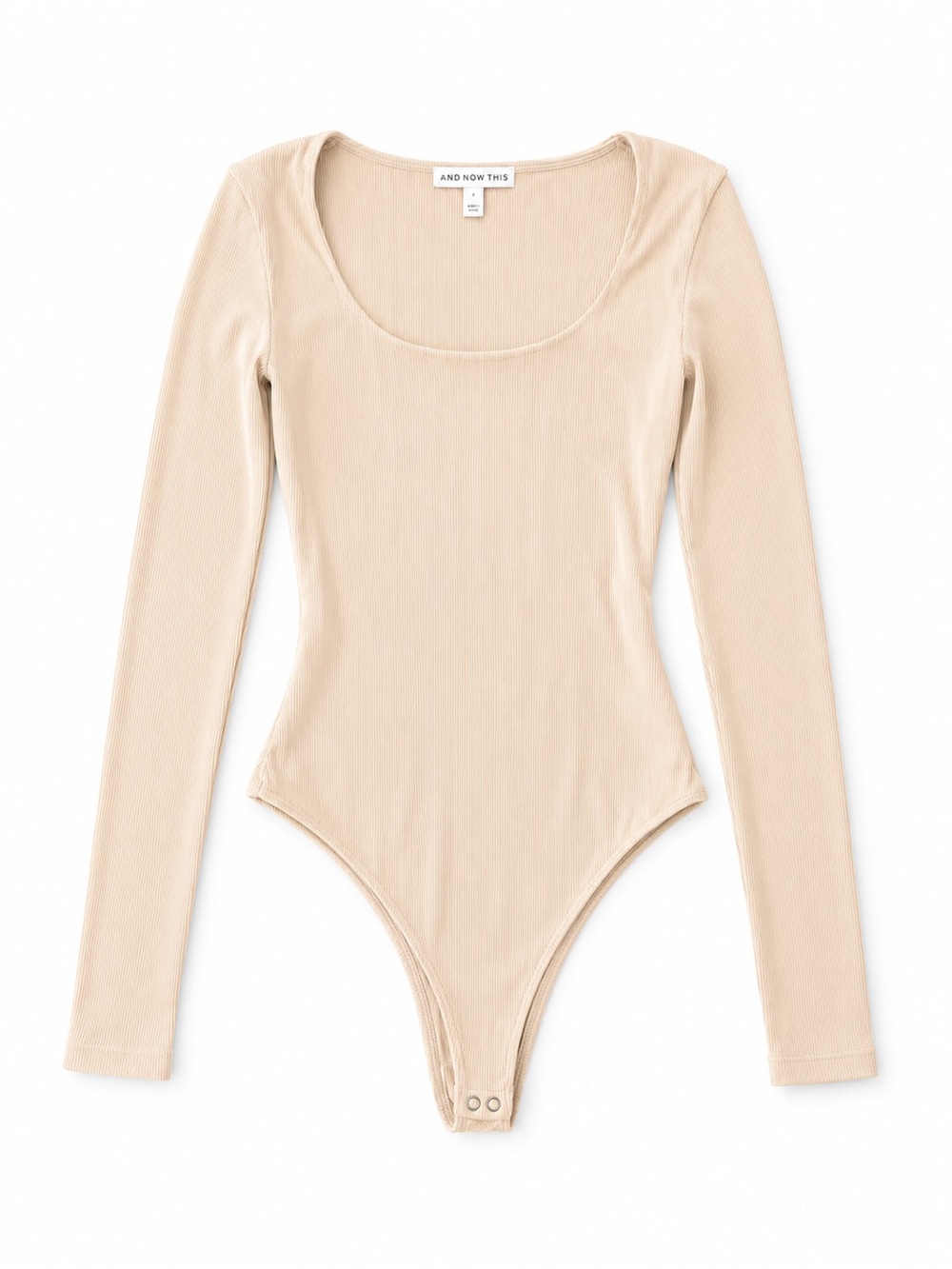 And Now This Beige Long Sleeve Scoop Neck Bodysuit